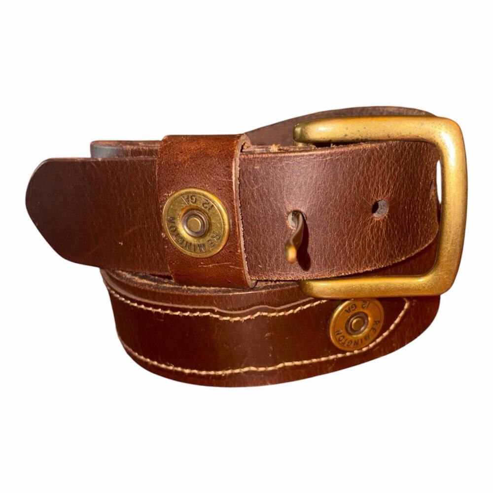 Remington 12 Gauge Studded Brown Genuine Leather Work Belt - Men's Size 44